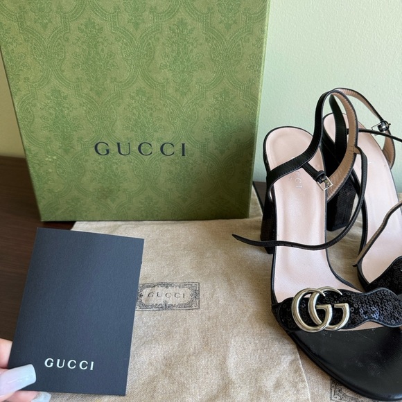 Gucci Black Sequin Marmont High Heeled Sandals - Picture 9 of 17